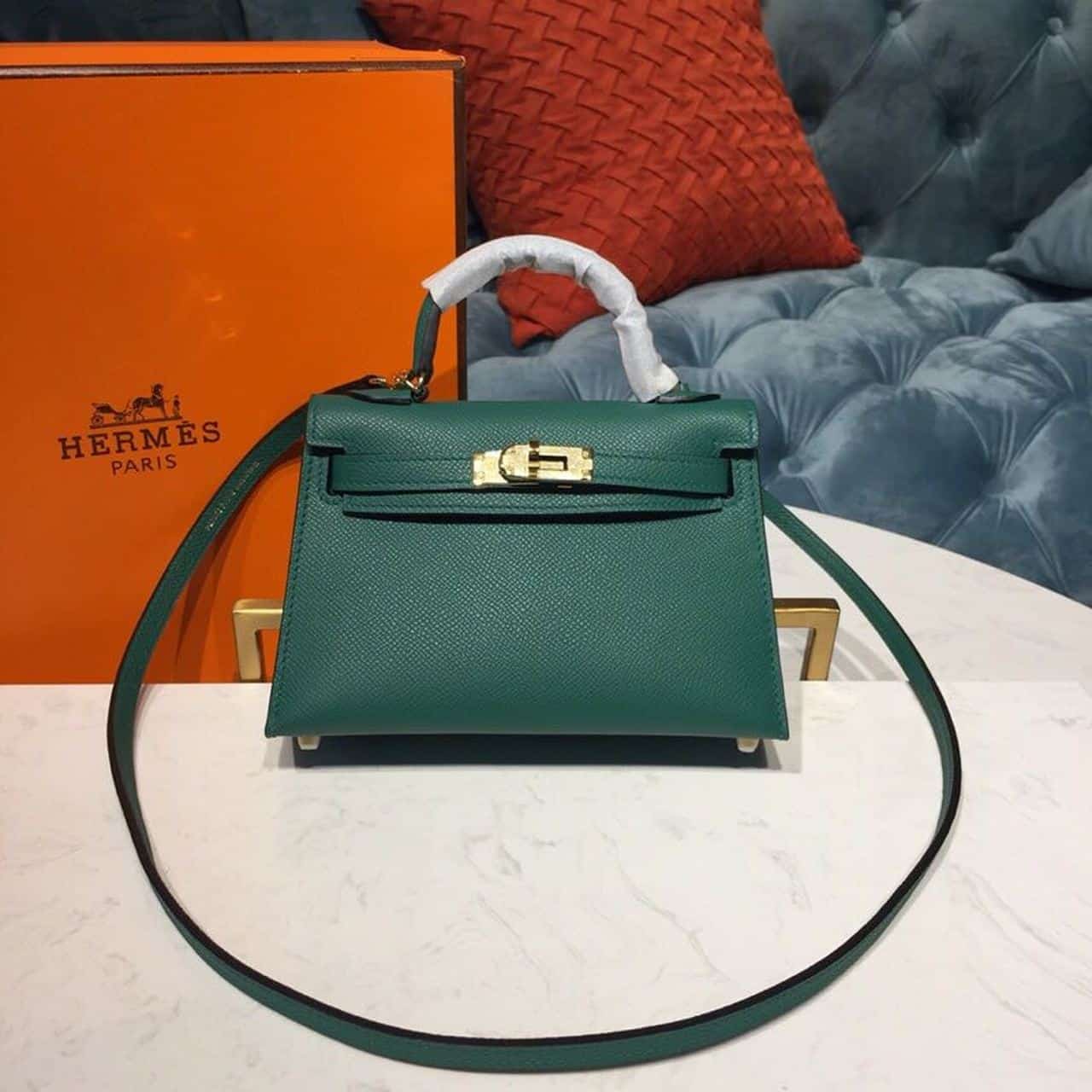 1:1 Replica Hermes Mini Kelly 20 Sellier Epsom Green Bag For Women, Women's Handbags, Shoulder Bags 7.5in/20cm