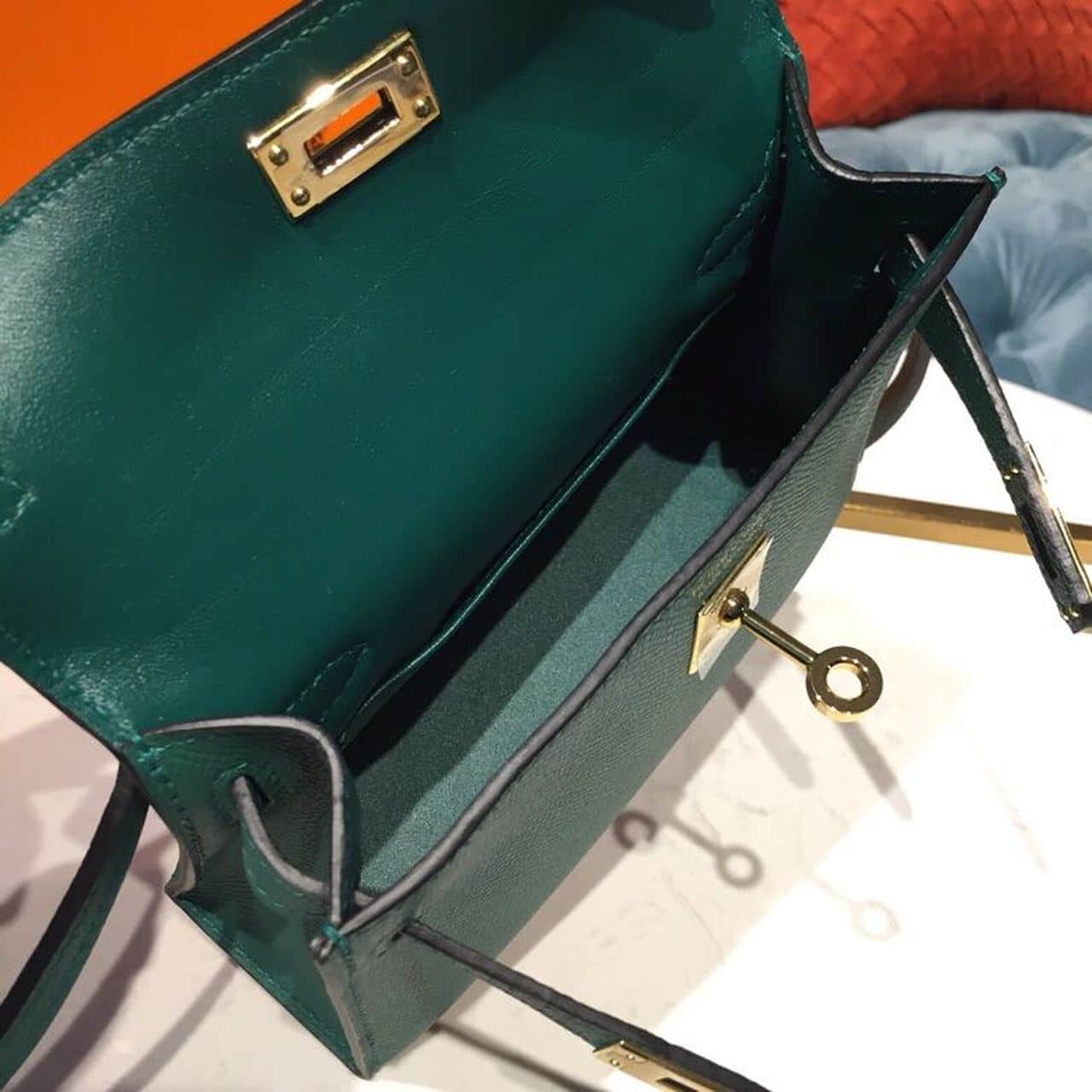 1:1 Replica Hermes Mini Kelly 20 Sellier Epsom Green Bag For Women, Women's Handbags, Shoulder Bags 7.5in/20cm - Image 9