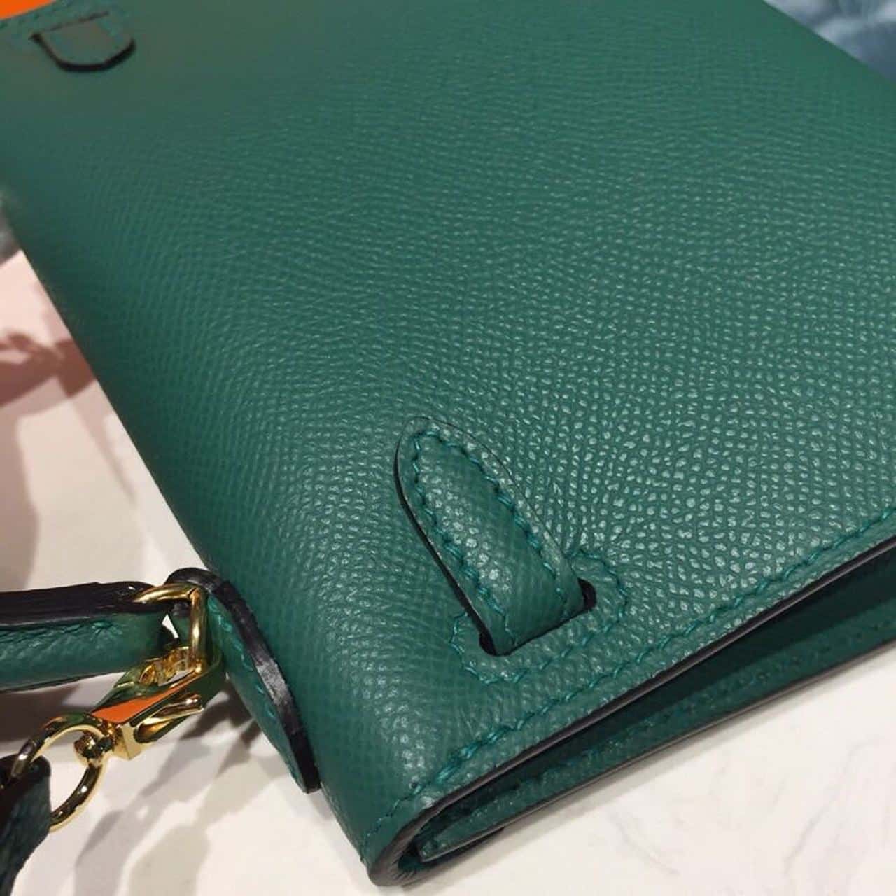 1:1 Replica Hermes Mini Kelly 20 Sellier Epsom Green Bag For Women, Women's Handbags, Shoulder Bags 7.5in/20cm - Image 15