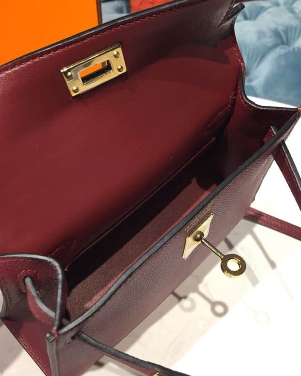 1:1 Replica Hermes Mini Kelly Burgundy For Women Gold Toned Hardware 7.5in/19cm