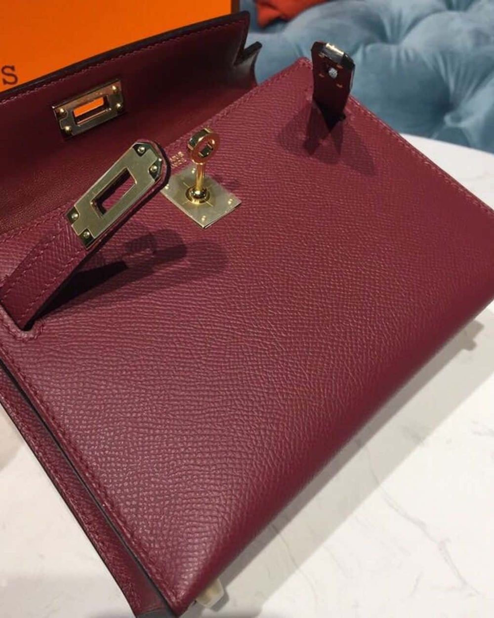 1:1 Replica Hermes Mini Kelly Burgundy For Women Gold Toned Hardware 7.5in/19cm