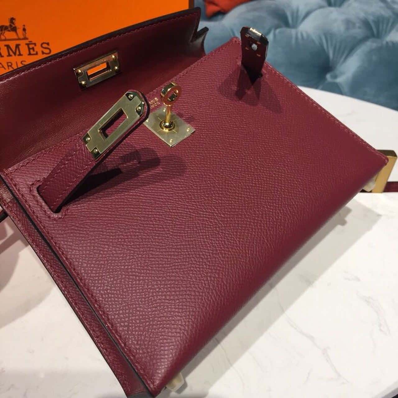 1:1 Replica Hermes Mini Kelly Burgundy For Women Gold Toned Hardware 7.5in/19cm - Image 11