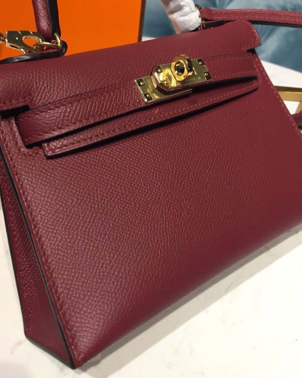 1:1 Replica Hermes Mini Kelly Burgundy For Women Gold Toned Hardware 7.5in/19cm