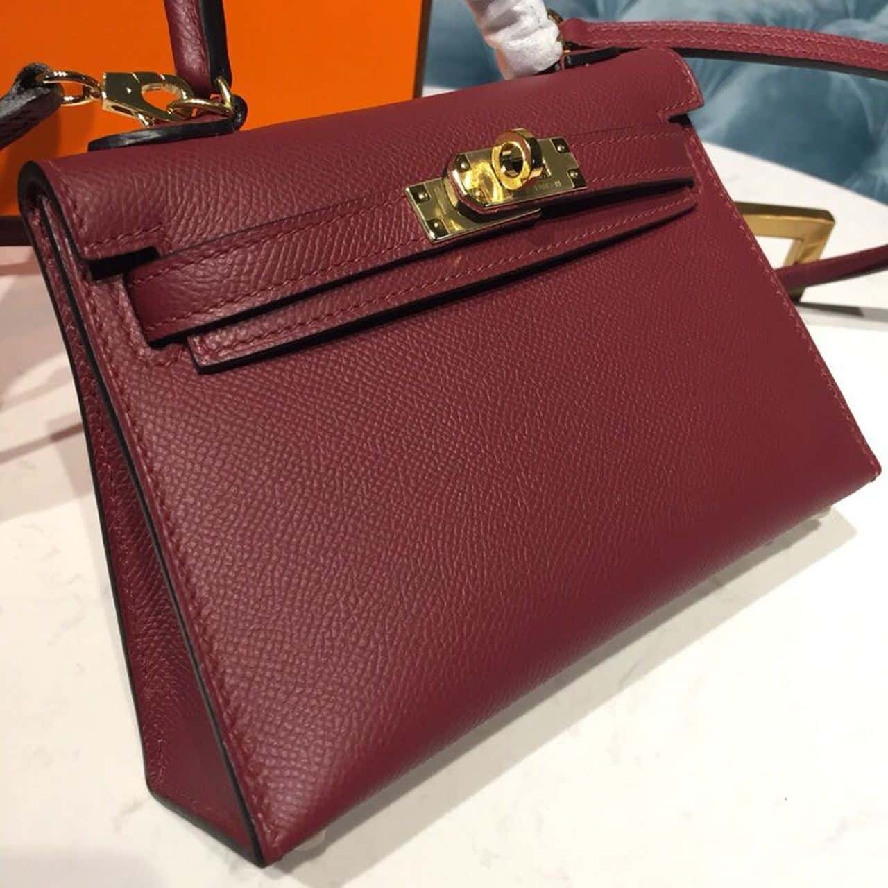 1:1 Replica Hermes Mini Kelly Burgundy For Women Gold Toned Hardware 7.5in/19cm - Image 7