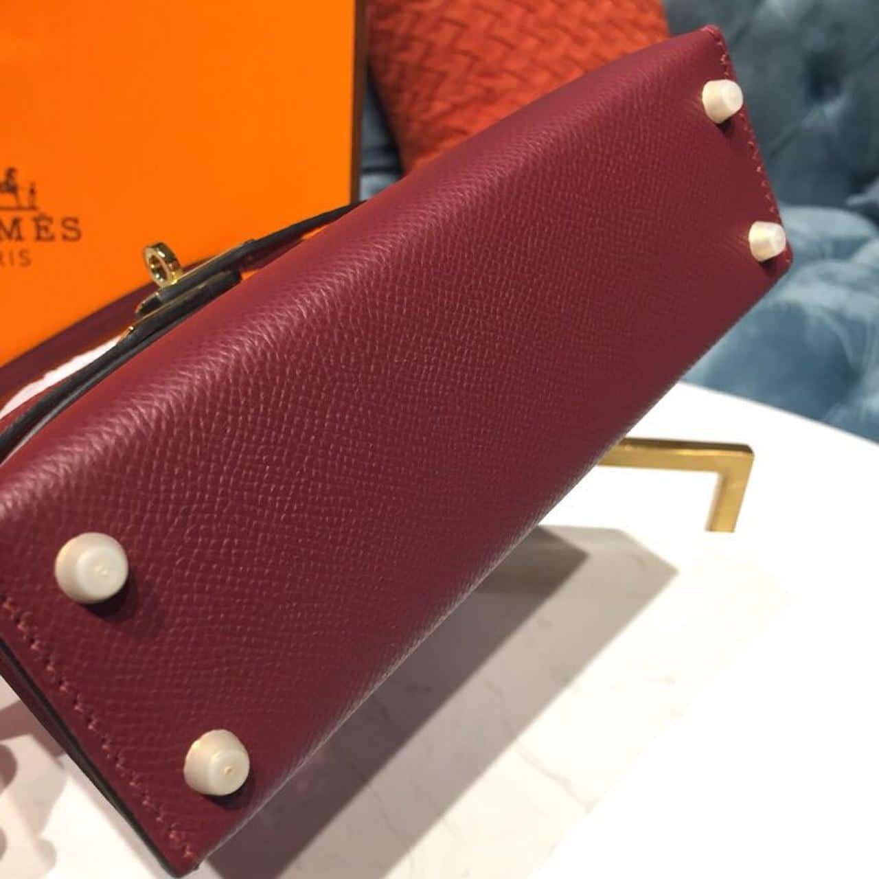 1:1 Replica Hermes Mini Kelly Burgundy For Women Gold Toned Hardware 7.5in/19cm - Image 5