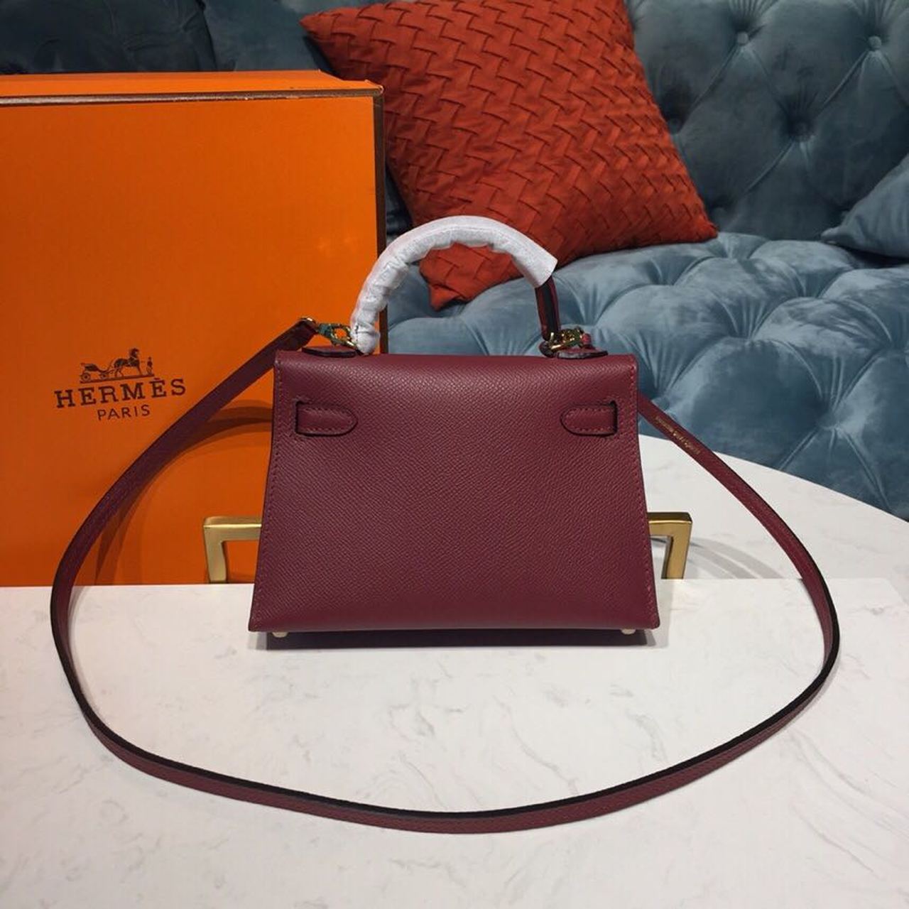 1:1 Replica Hermes Mini Kelly Burgundy For Women Gold Toned Hardware 7.5in/19cm - Image 4