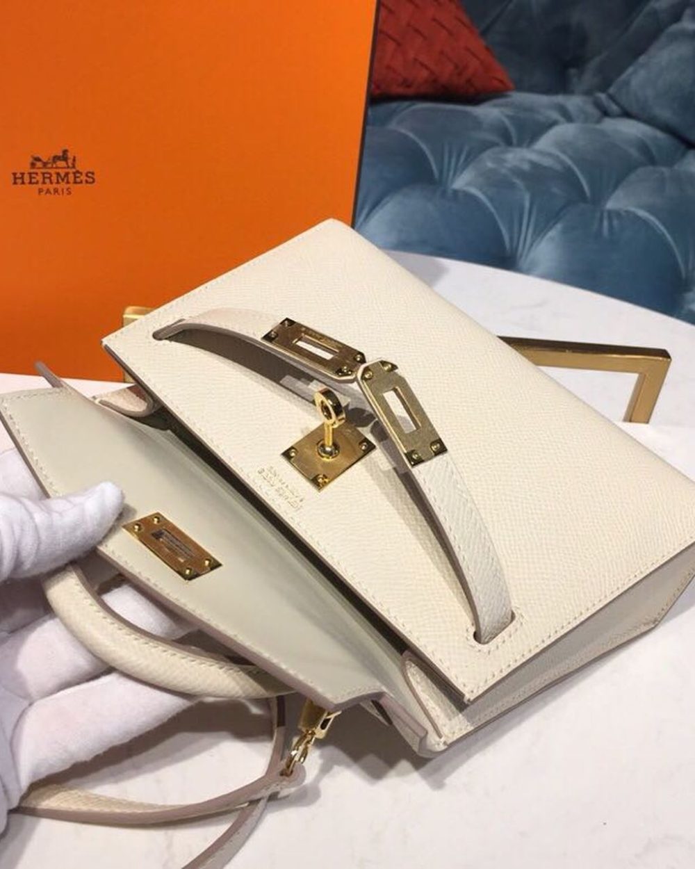 1:1 Replica Hermes Mini Kelly Craie For Women Gold-Toned Hardware 7.5in/19cm