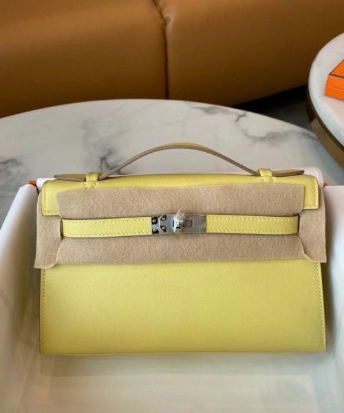 1:1 Replica Hermes Mini Kelly KP Pochette Black/Khaki Green/Yellow/Brown For Women 22cm / 8.7in