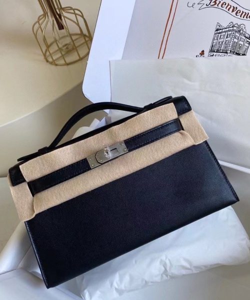 1:1 Replica Hermes Mini Kelly KP Pochette Black/Khaki Green/Yellow/Brown For Women 22cm / 8.7in