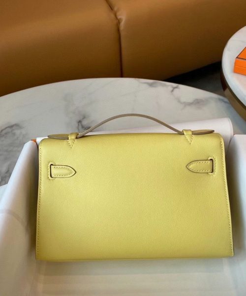 1:1 Replica Hermes Mini Kelly KP Pochette Black/Khaki Green/Yellow/Brown For Women 22cm / 8.7in