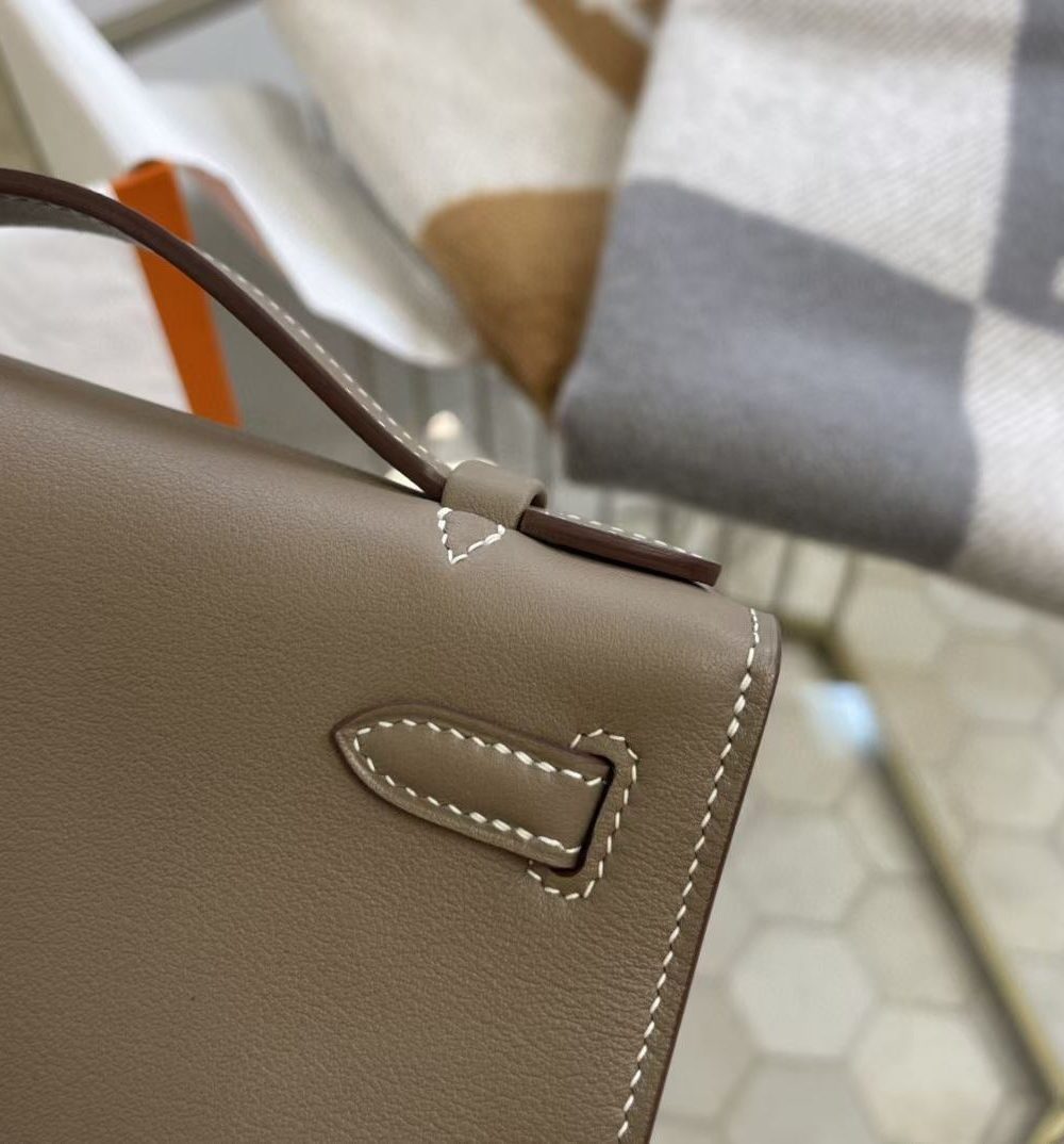 1:1 Replica Hermes Mini Kelly KP Pochette Black/Khaki Green/Yellow/Brown For Women 22cm / 8.7in