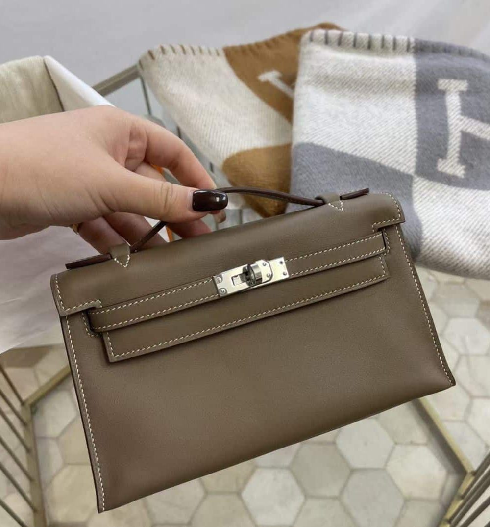 1:1 Replica Hermes Mini Kelly KP Pochette Black/Khaki Green/Yellow/Brown For Women 22cm / 8.7in