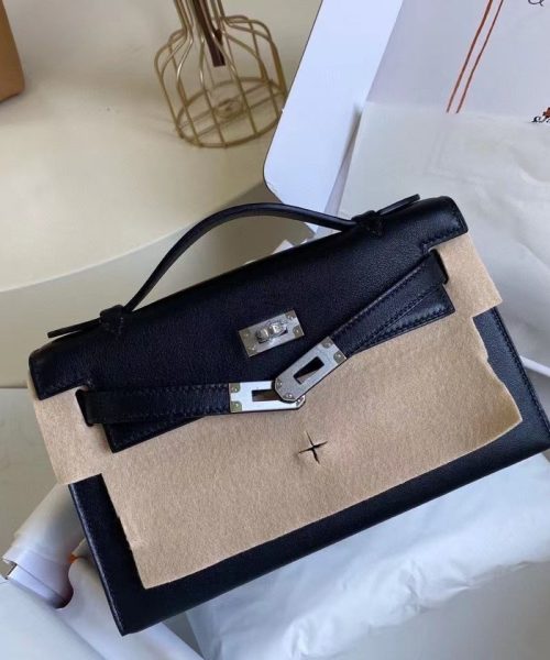 1:1 Replica Hermes Mini Kelly KP Pochette Black/Khaki Green/Yellow/Brown For Women 22cm / 8.7in