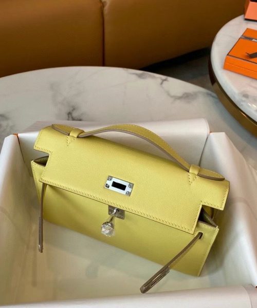 1:1 Replica Hermes Mini Kelly KP Pochette Black/Khaki Green/Yellow/Brown For Women 22cm / 8.7in