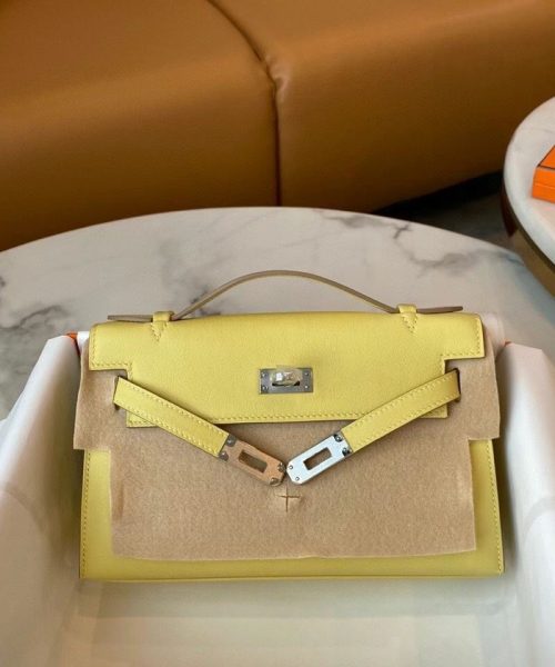 1:1 Replica Hermes Mini Kelly KP Pochette Black/Khaki Green/Yellow/Brown For Women 22cm / 8.7in