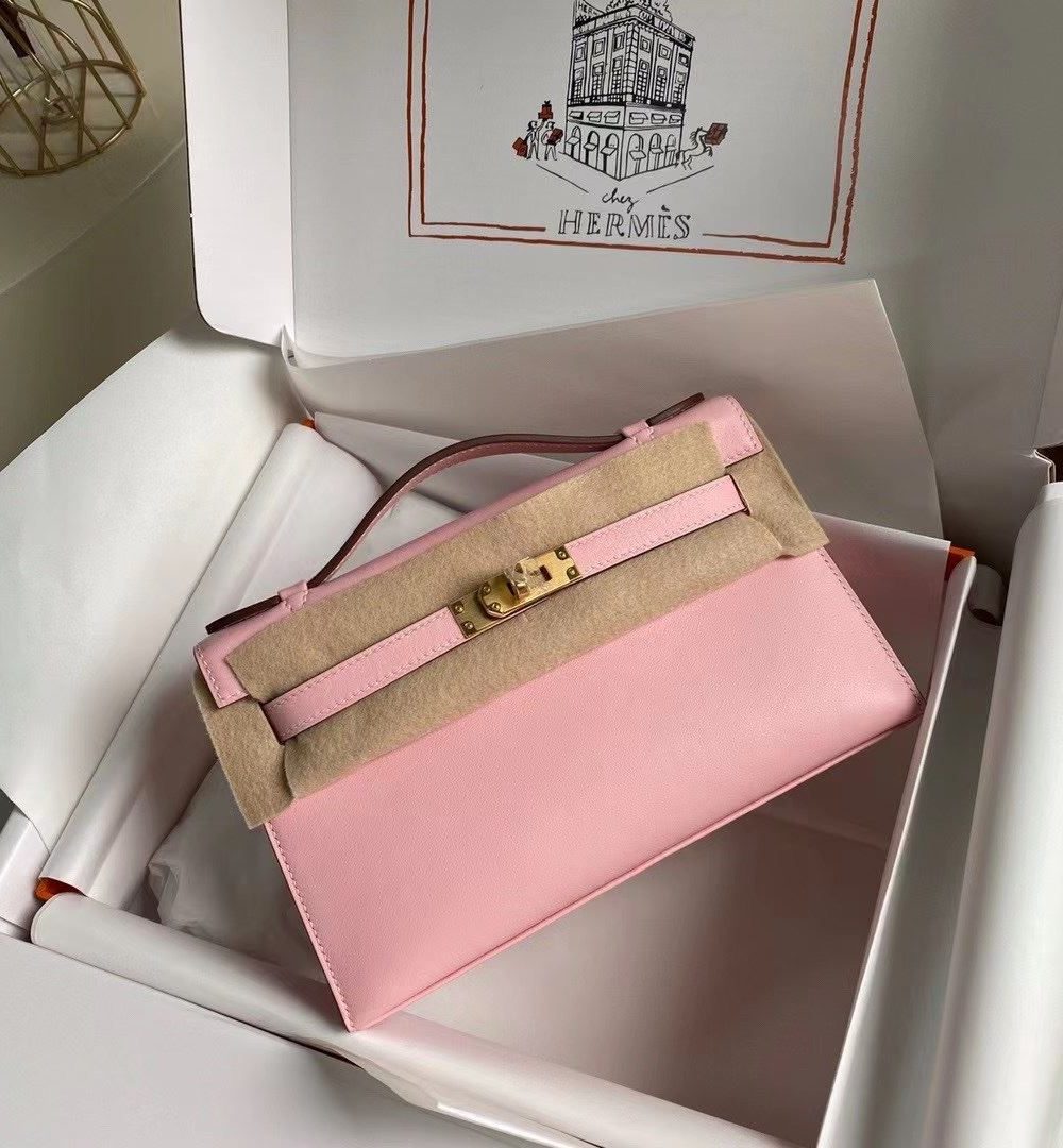 1:1 Replica Hermes Mini Kelly KP Pochette Black/Light Brown/Pink/Yellow/White For Women 22cm / 8.7in