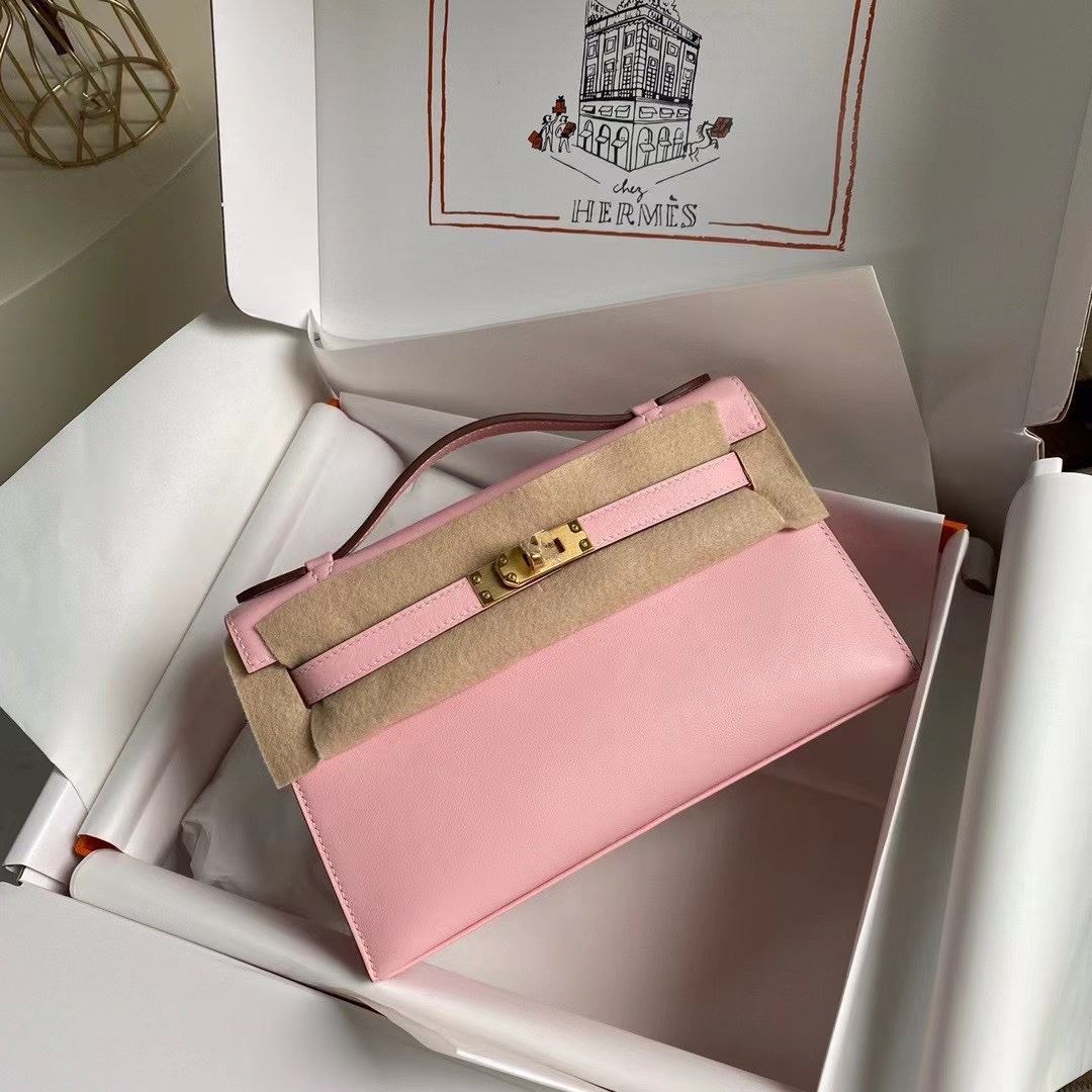 1:1 Replica Hermes Mini Kelly KP Pochette Black/Light Brown/Pink/Yellow/White For Women 22cm / 8.7in - Image 25