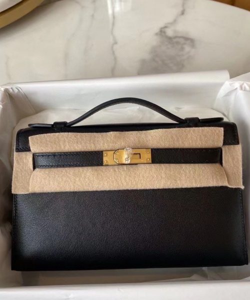 1:1 Replica Hermes Mini Kelly KP Pochette Black/Light Brown/Pink/Yellow/White For Women 22cm / 8.7in