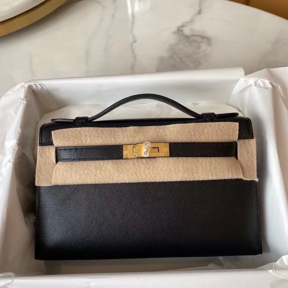 1:1 Replica Hermes Mini Kelly KP Pochette Black/Light Brown/Pink/Yellow/White For Women 22cm / 8.7in - Image 35