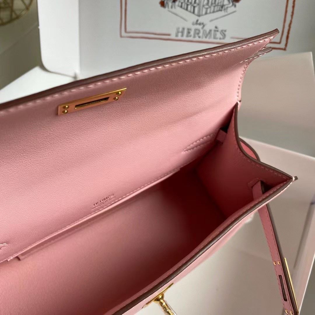 1:1 Replica Hermes Mini Kelly KP Pochette Black/Light Brown/Pink/Yellow/White For Women 22cm / 8.7in - Image 28
