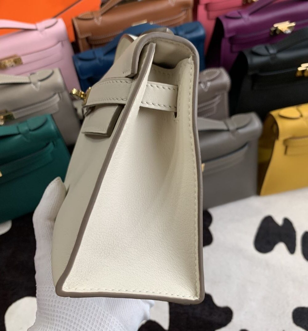 1:1 Replica Hermes Mini Kelly KP Pochette Black/Light Brown/Pink/Yellow/White For Women 22cm / 8.7in
