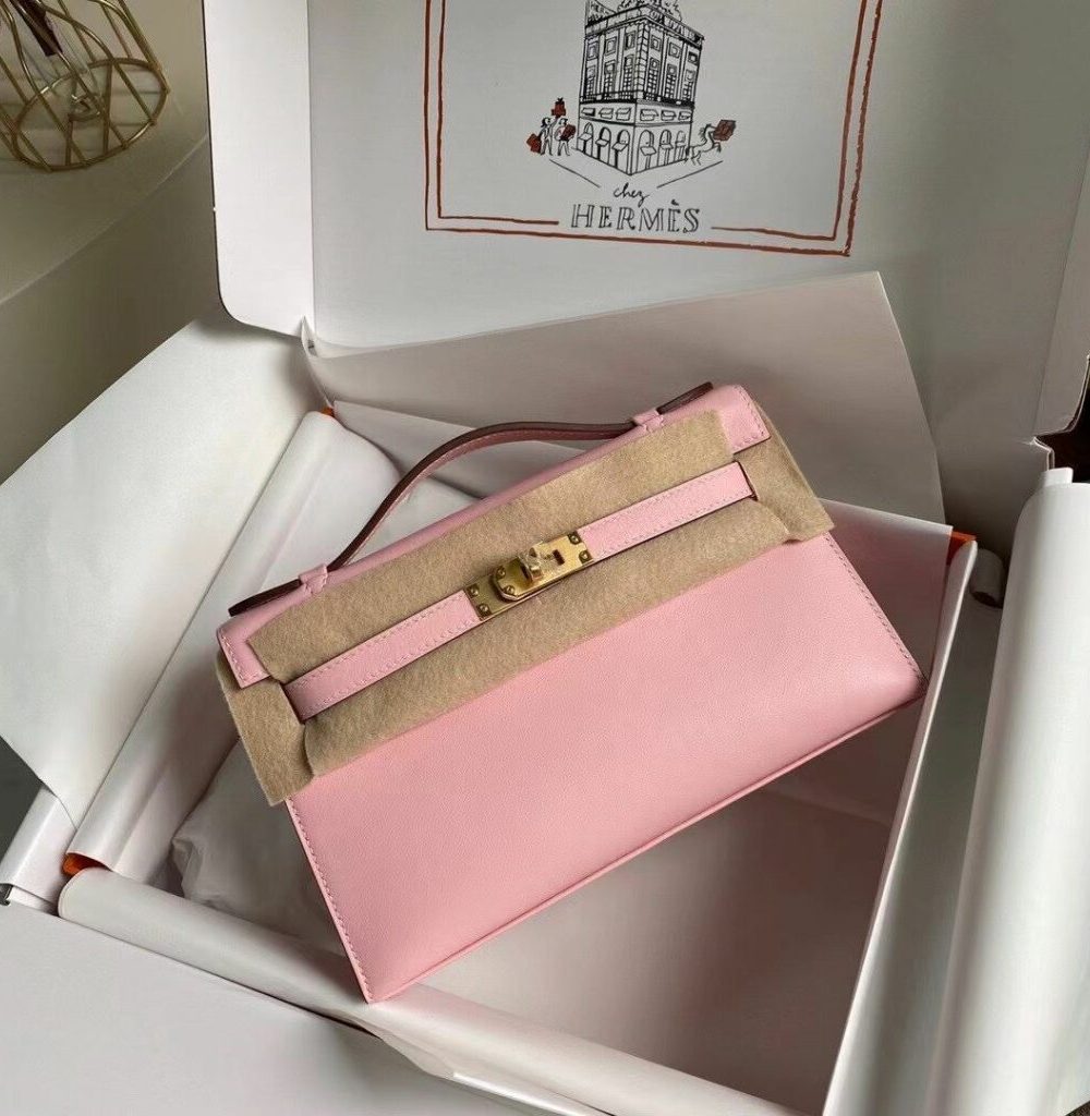 1:1 Replica Hermes Mini Kelly KP Pochette Black/Light Brown/Pink/Yellow/White For Women 22cm / 8.7in