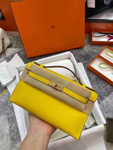 1:1 Replica Hermes Mini Kelly KP Pochette Black/Light Brown/Pink/Yellow/White For Women 22cm / 8.7in - Image 16