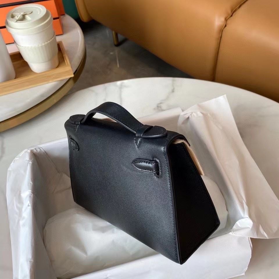 1:1 Replica Hermes Mini Kelly KP Pochette Black/Light Brown/Pink/Yellow/White For Women 22cm / 8.7in - Image 34