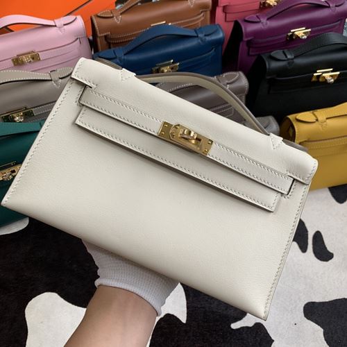 1:1 Replica Hermes Mini Kelly KP Pochette Black/Light Brown/Pink/Yellow/White For Women 22cm / 8.7in - Image 9