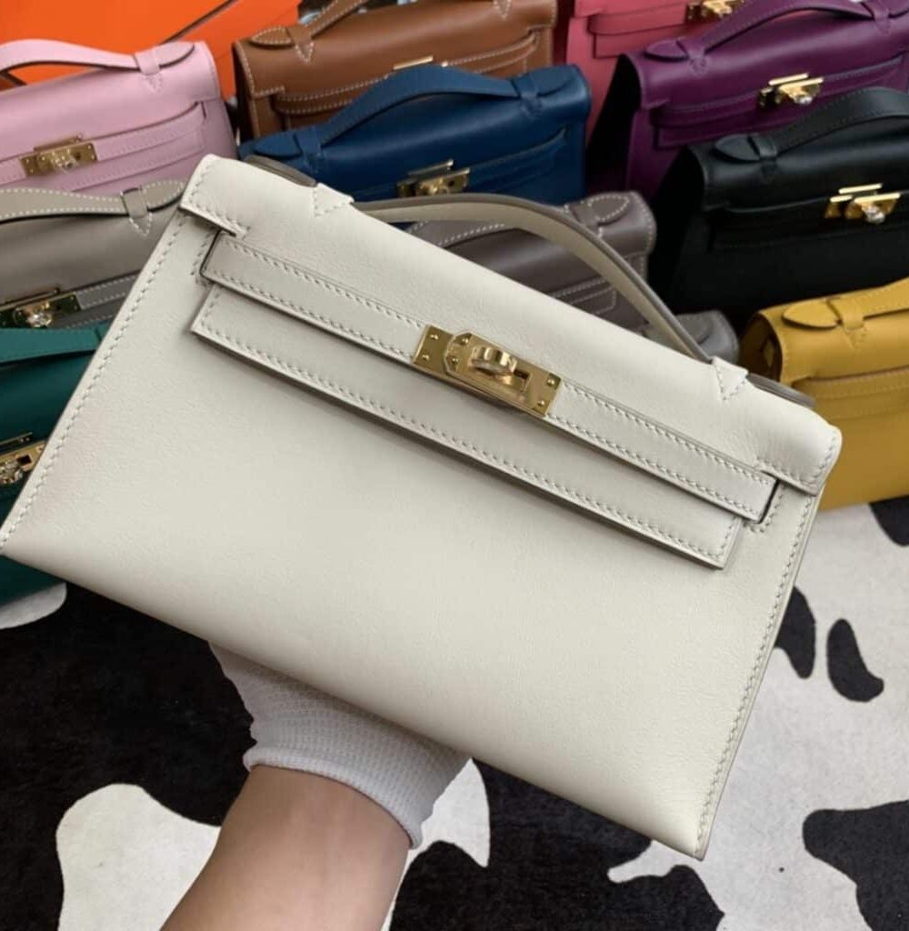 1:1 Replica Hermes Mini Kelly KP Pochette Black/Light Brown/Pink/Yellow/White For Women 22cm / 8.7in