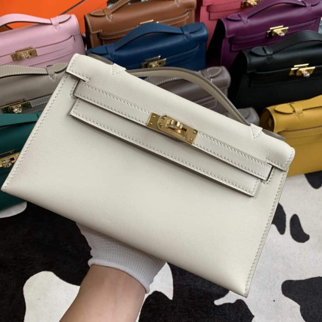 1:1 Replica Hermes Mini Kelly KP Pochette Black/Light Brown/Pink/Yellow/White For Women 22cm / 8.7in - Image 41