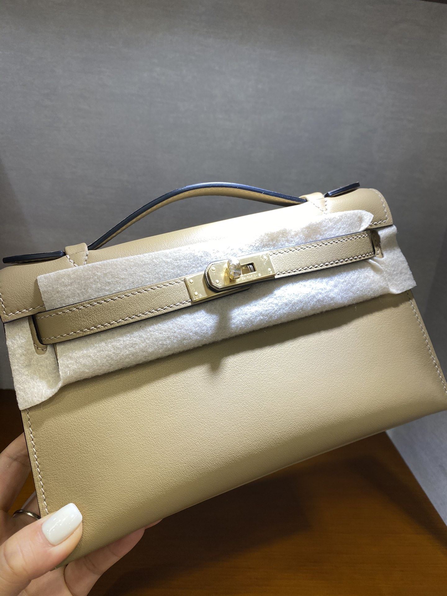 1:1 Replica Hermes Mini Kelly KP Pochette Black/Light Brown/Pink/Yellow/White For Women 22cm / 8.7in - Image 22