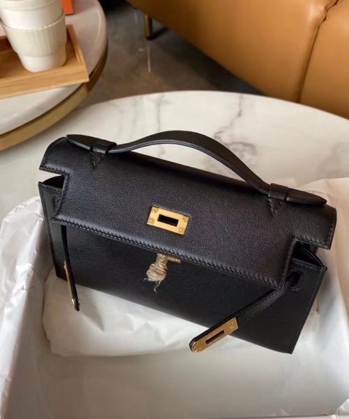 1:1 Replica Hermes Mini Kelly KP Pochette Black/Light Brown/Pink/Yellow/White For Women 22cm / 8.7in