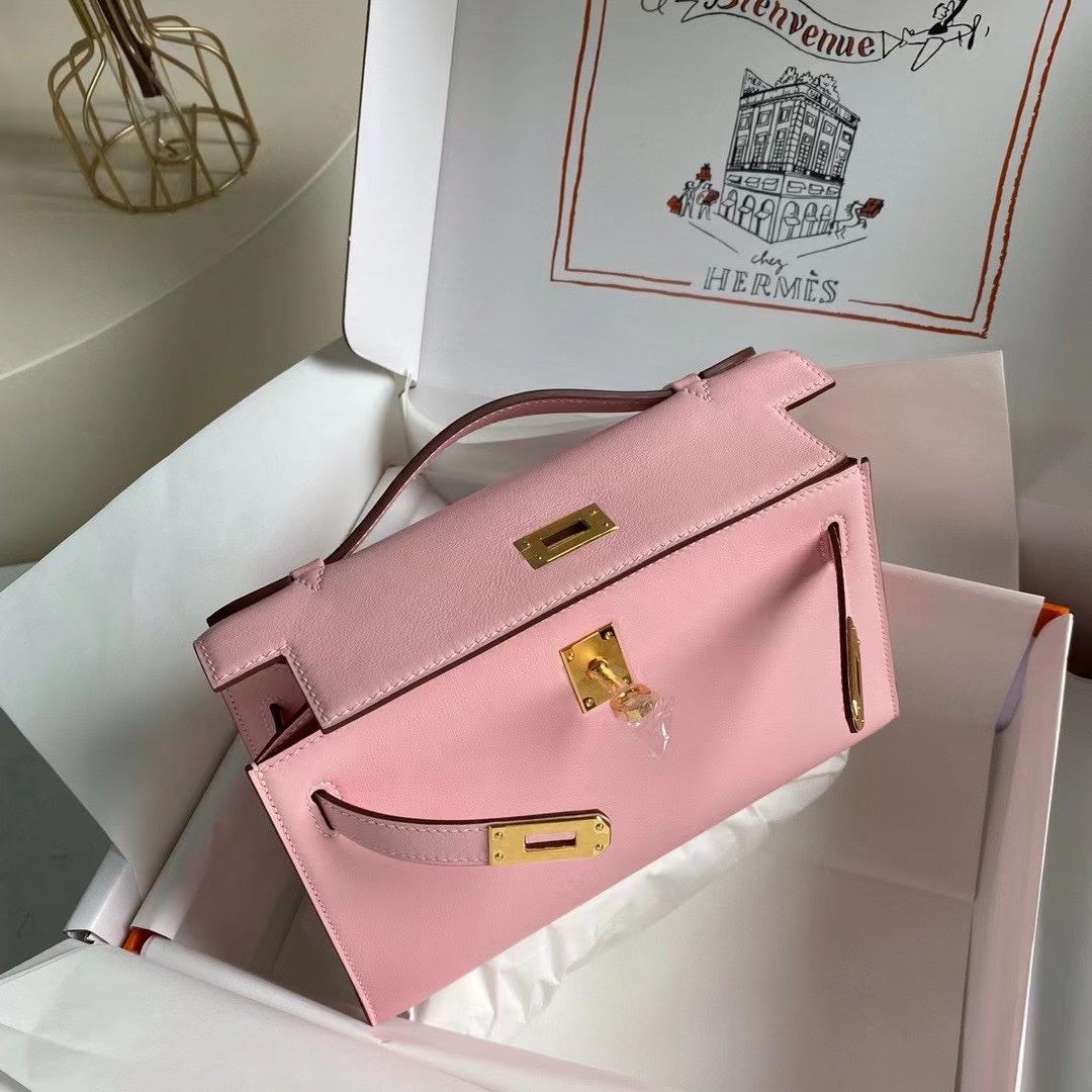 1:1 Replica Hermes Mini Kelly KP Pochette Black/Light Brown/Pink/Yellow/White For Women 22cm / 8.7in - Image 27