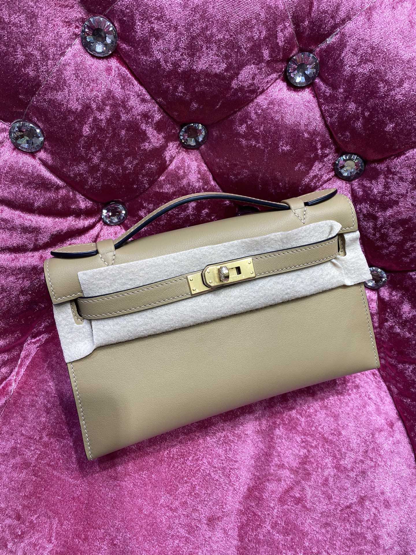 1:1 Replica Hermes Mini Kelly KP Pochette Black/Light Brown/Pink/Yellow/White For Women 22cm / 8.7in - Image 17
