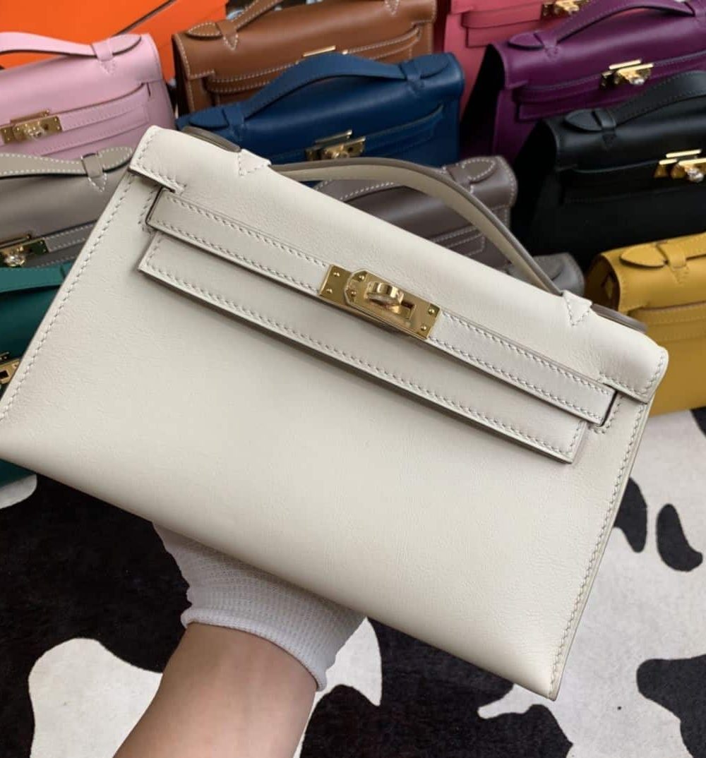 1:1 Replica Hermes Mini Kelly KP Pochette Black/Light Brown/Pink/Yellow/White For Women 22cm / 8.7in