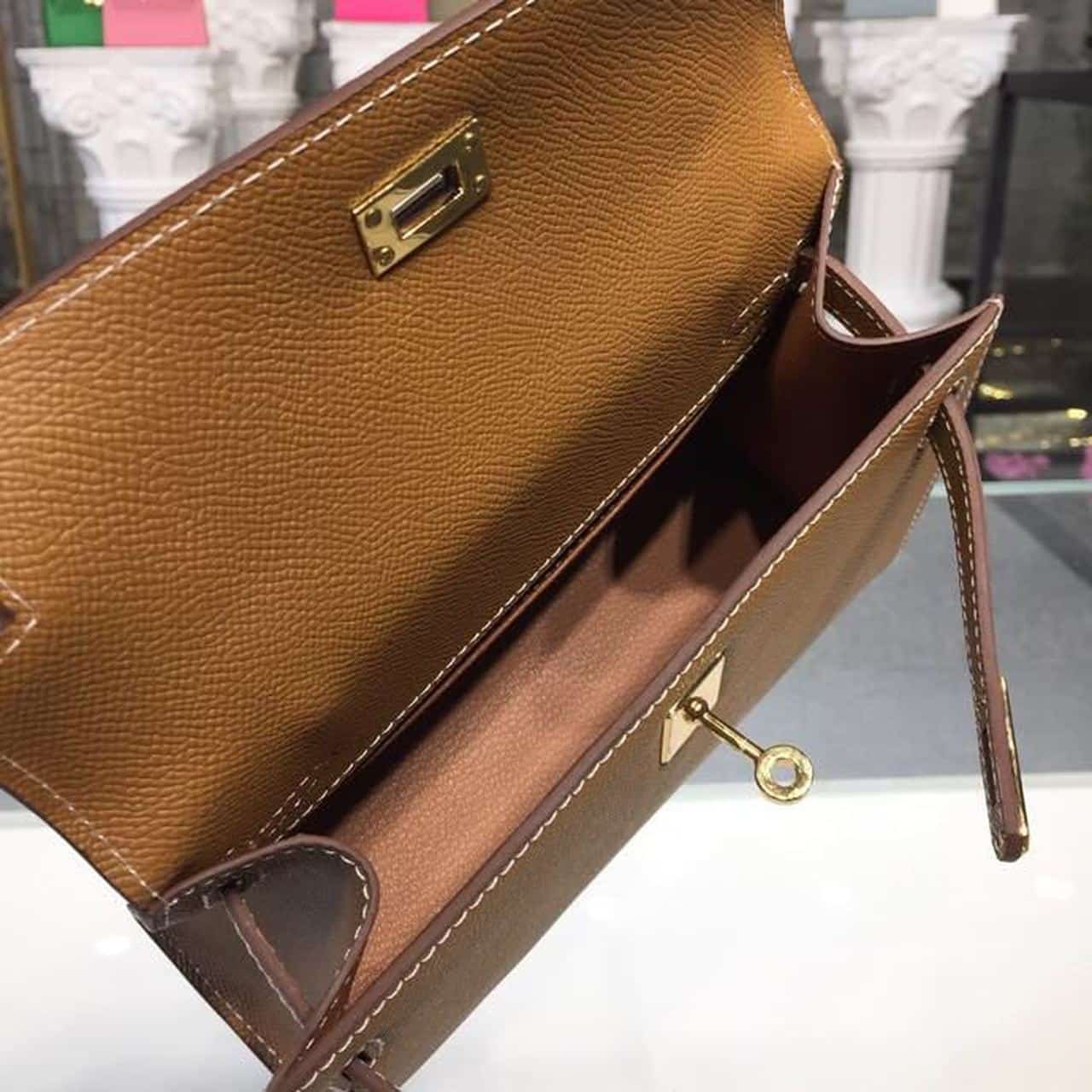 1:1 Replica Hermes Mini Kelly KP Pochette Gold For Women Hermes Mini Kelly KP Pochette Gold For Women Gold Toned Hardware 8.7in/22cm8.7in/22cm - Image 13