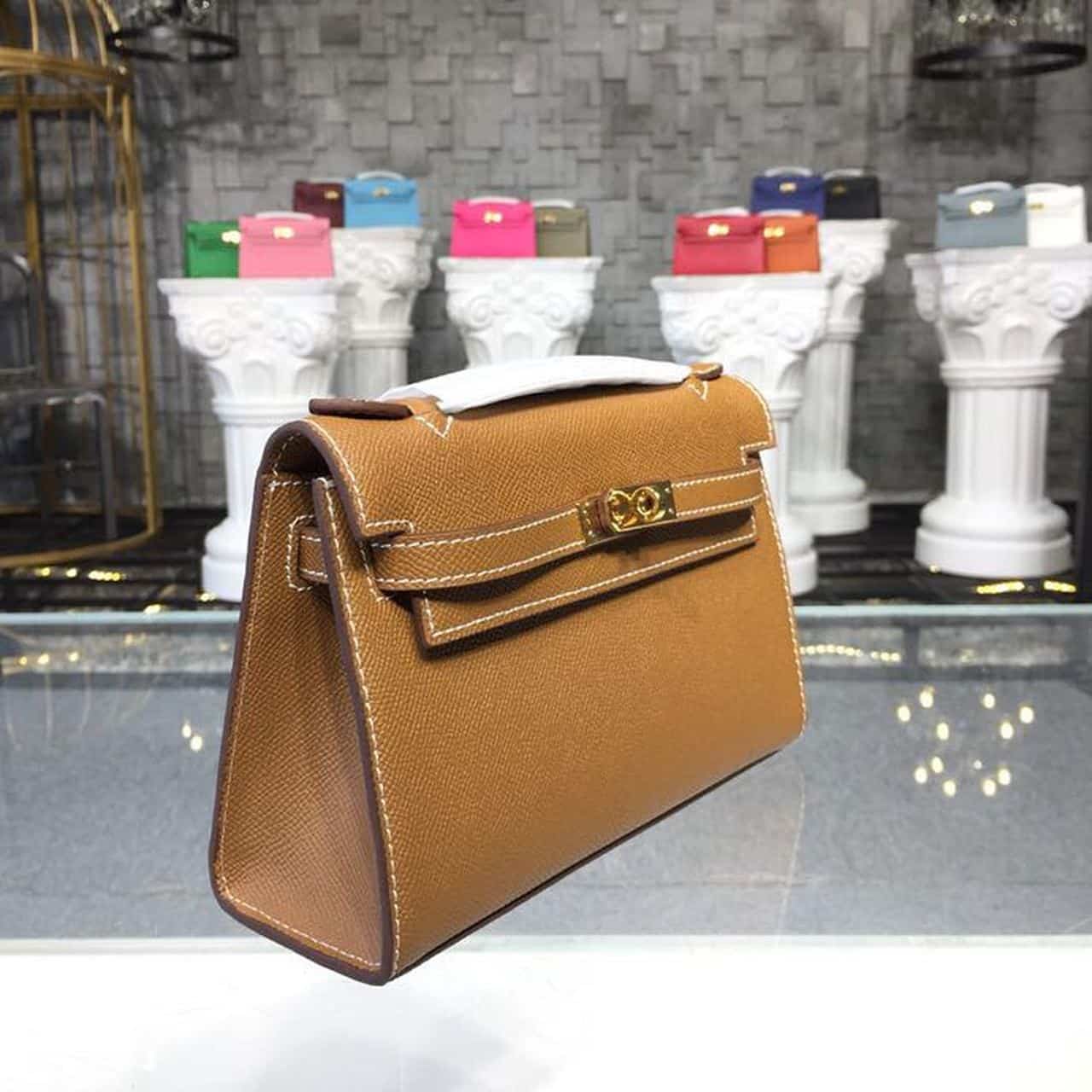 1:1 Replica Hermes Mini Kelly KP Pochette Gold For Women Hermes Mini Kelly KP Pochette Gold For Women Gold Toned Hardware 8.7in/22cm8.7in/22cm - Image 3