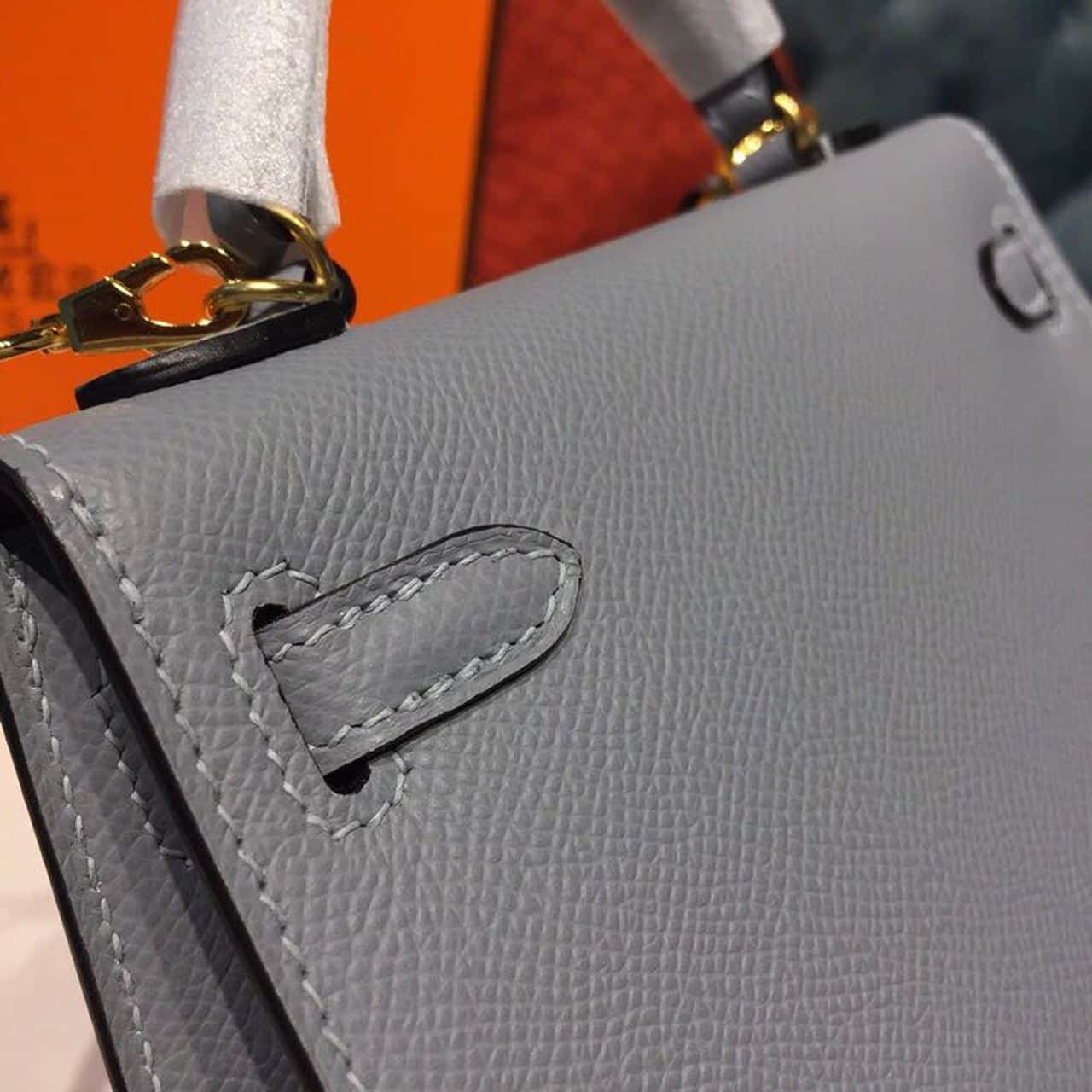 1:1 Replica Hermes Mini Kelly Light Blue For Women Gold Toned Hardware 7.5in/19cm - Image 10