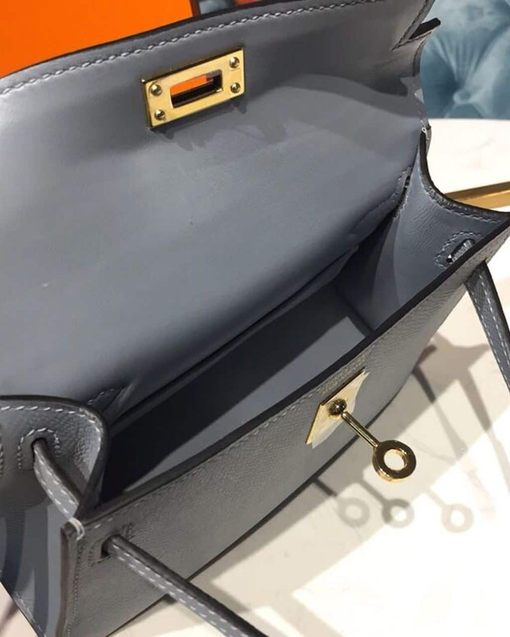 1:1 Replica Hermes Mini Kelly Light Blue For Women Gold Toned Hardware 7.5in/19cm