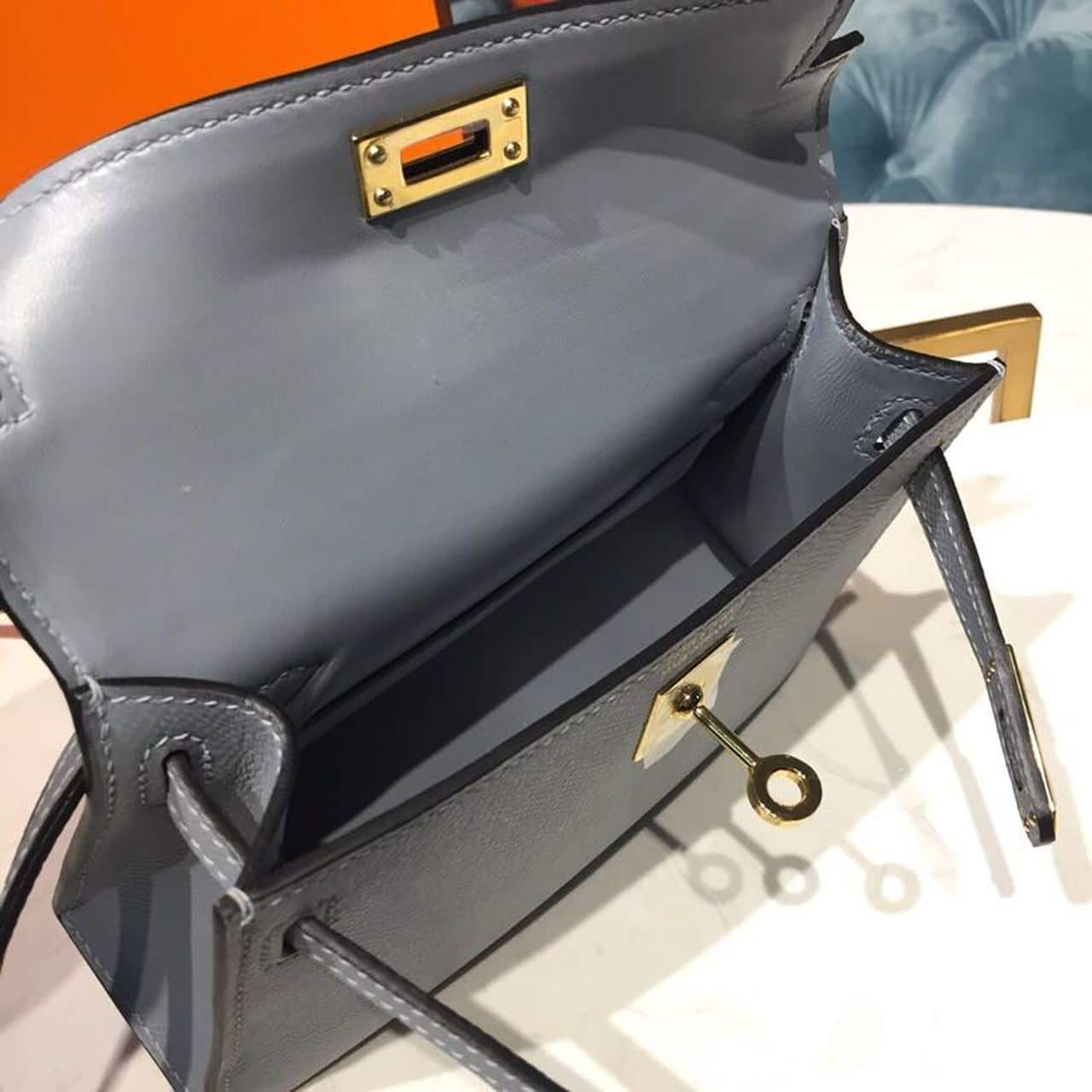 1:1 Replica Hermes Mini Kelly Light Blue For Women Gold Toned Hardware 7.5in/19cm - Image 14