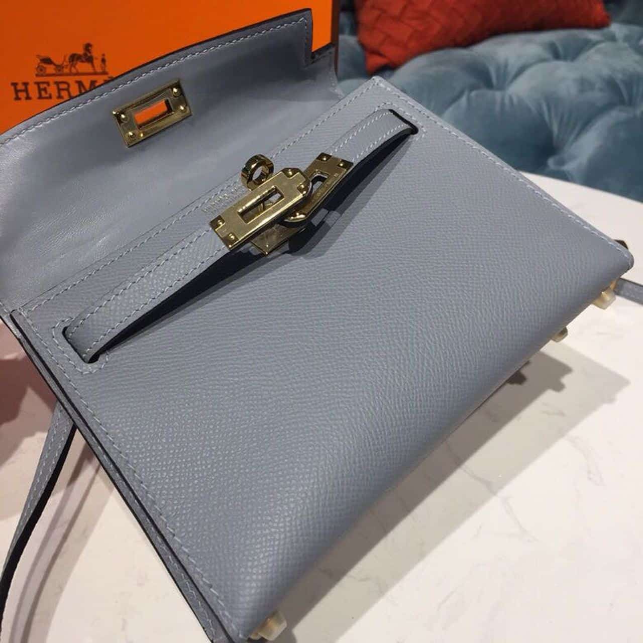 1:1 Replica Hermes Mini Kelly Light Blue For Women Gold Toned Hardware 7.5in/19cm - Image 15
