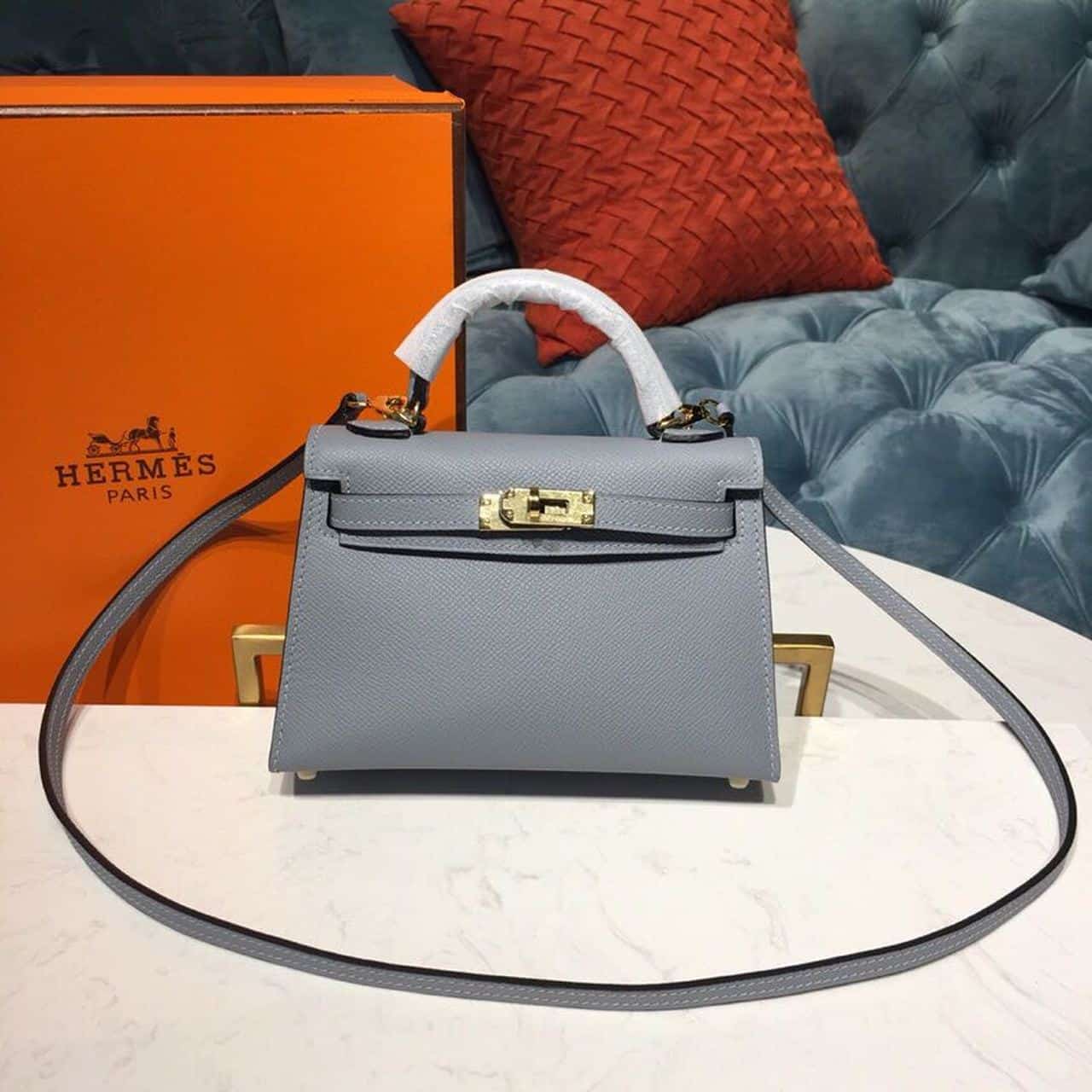 1:1 Replica Hermes Mini Kelly Light Blue For Women Gold Toned Hardware 7.5in/19cm - Image 2