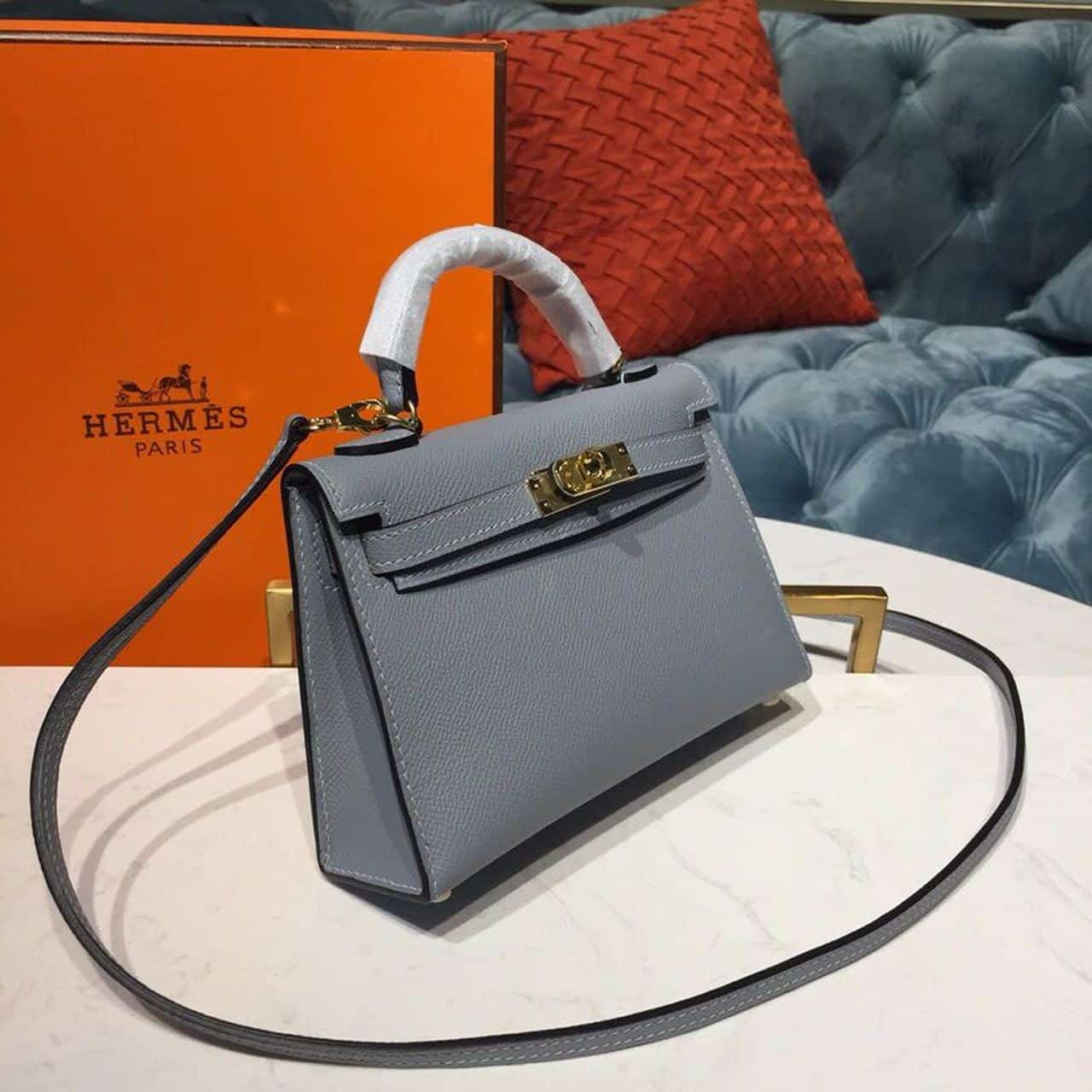 1:1 Replica Hermes Mini Kelly Light Blue For Women Gold Toned Hardware 7.5in/19cm - Image 3