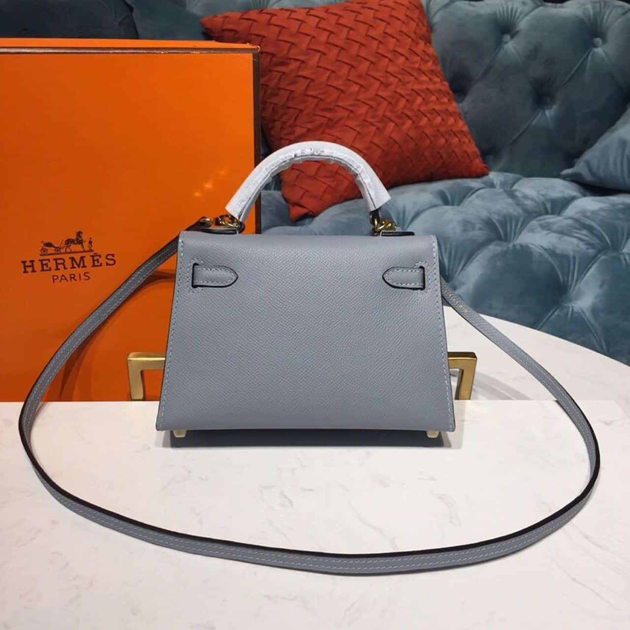 1:1 Replica Hermes Mini Kelly Light Blue For Women Gold Toned Hardware 7.5in/19cm - Image 5