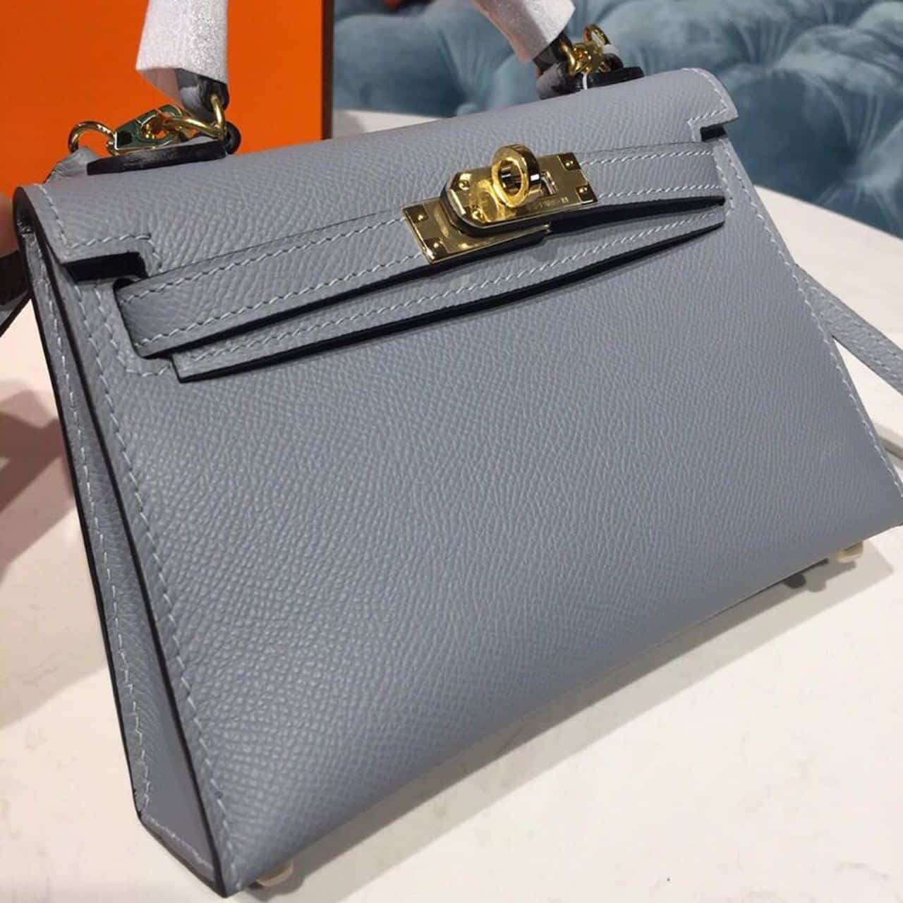 1:1 Replica Hermes Mini Kelly Light Blue For Women Gold Toned Hardware 7.5in/19cm - Image 4