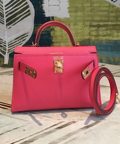 1:1 Replica Hermes Mini Kelly Pink For Women Gold Toned Hardware 7.5in/19cm