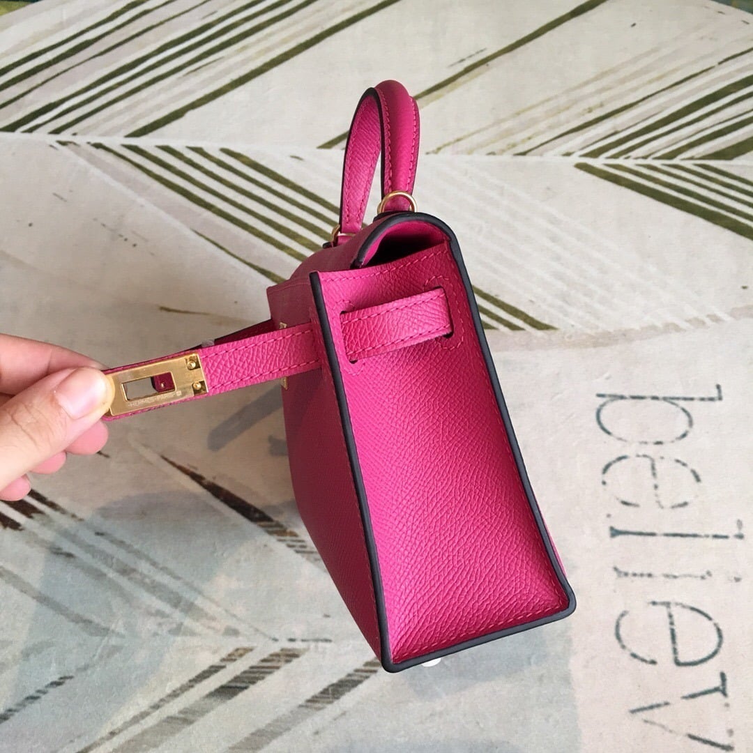 1:1 Replica Hermes Mini Kelly Pink For Women Gold Toned Hardware 7.5in/19cm - Image 3