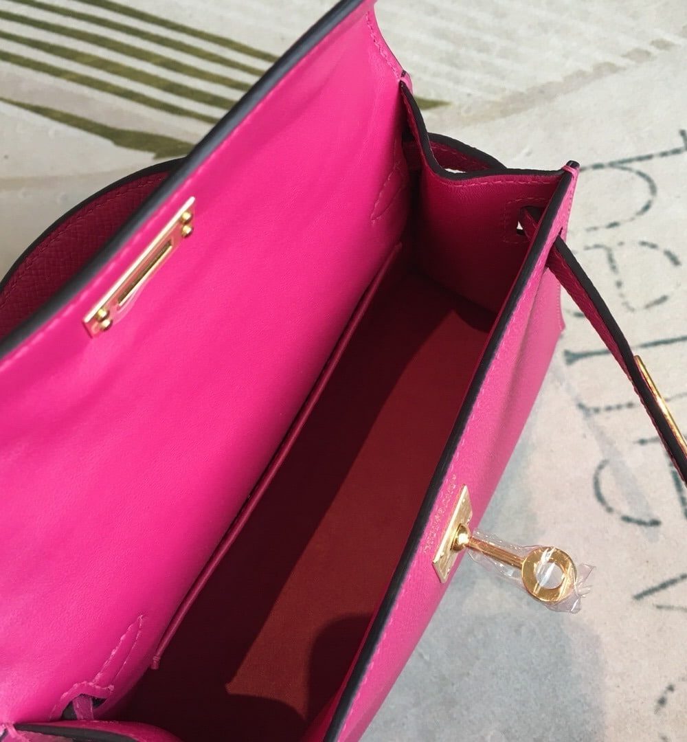 1:1 Replica Hermes Mini Kelly Pink For Women Gold Toned Hardware 7.5in/19cm