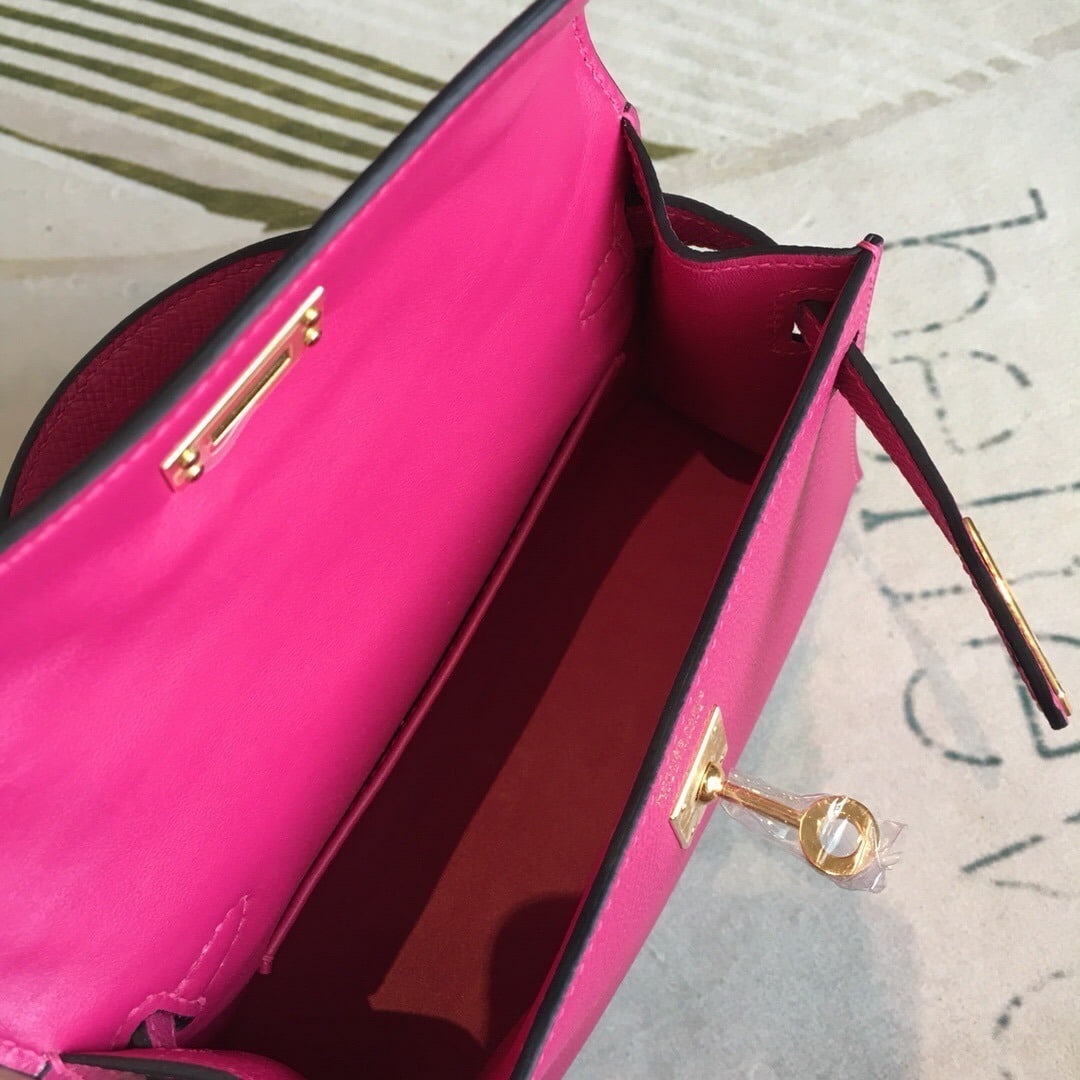 1:1 Replica Hermes Mini Kelly Pink For Women Gold Toned Hardware 7.5in/19cm - Image 7